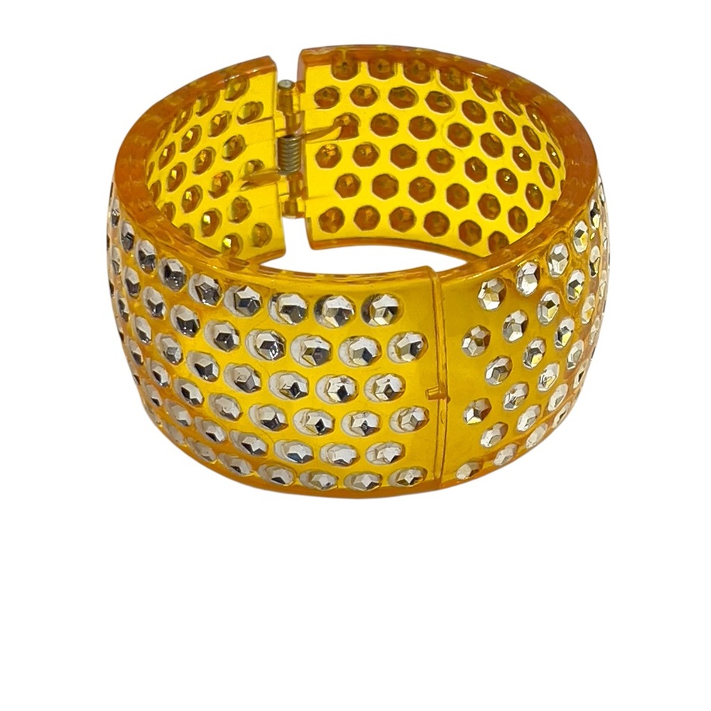 Vtg Yellow Rhinestone Lucite Cuff Bracelet Estate Jewelry Unresearched Uncleaned